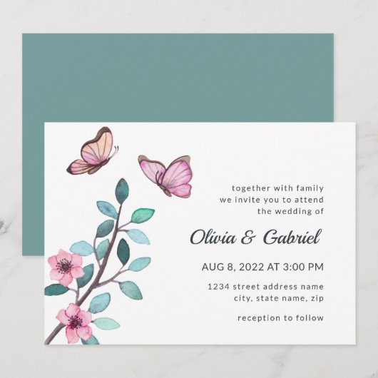 Moderne waterverf. Romantische tuin bruiloft Kaart (Voorkant / Achterkant)