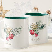 Moderne Waterverf Rood gebladerte Naam Vrolijk Ker Tweekleurige Koffiemok