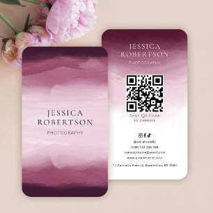 Moderne Waterverf Rood Roze Social Media QR Code Visitekaartje