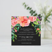 Moderne Waterverf Roos Floral Wedding Black Ground Kaart (Staand voorkant)