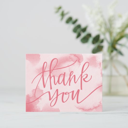 Moderne Waterverf Roze | Bedankt Briefkaart (Staand voorkant)
