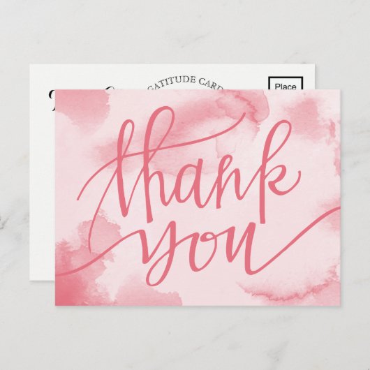 Moderne Waterverf Roze | Bedankt Briefkaart (Voorkant / Achterkant)