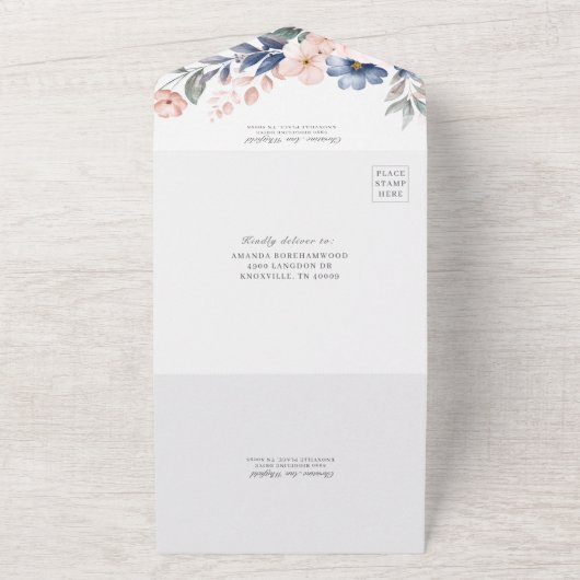 Moderne Waterverf Roze Blauw Baby shower All In One Uitnodiging (Buitenkant)