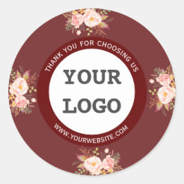 Moderne Waterverf Roze Bloemen Branding Ronde Sticker