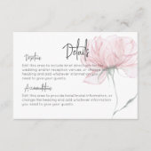 Moderne Waterverf Roze Bloemen Details Bruiloft Informatiekaartje (Voorkant)