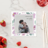 Moderne Waterverf Roze Bloemen & Foto Bruiloft Servet (Insitu)