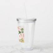 Moderne Waterverf roze bloemen & Hallo & naam Acryl Drinkbeker (Links)
