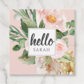 Moderne Waterverf roze bloemen & Hallo & naam Bedankjes Labels (Voorkant)