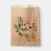 Moderne Waterverf roze bloemen & Hallo & naam Bedankzakje (Voorkant)