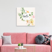 Moderne Waterverf roze bloemen & Hallo & naam Canvas Afdruk (Insitu (Woonkamer))