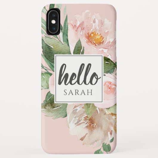 Moderne Waterverf roze bloemen & Hallo & naam Case-Mate iPhone Case (Achterkant)