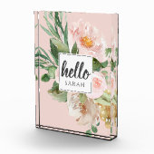 Moderne Waterverf roze bloemen & Hallo & naam Fotoblokken (Rechts)