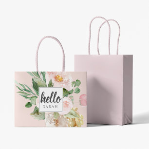 Moderne Waterverf roze bloemen & Hallo & naam Groot Cadeauzakje