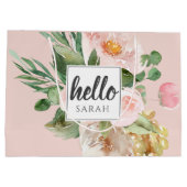 Moderne Waterverf roze bloemen & Hallo & naam Groot Cadeauzakje (Achterkant)