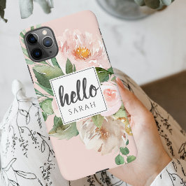 Moderne Waterverf roze bloemen & Hallo & naam iPhone 11Pro Max Hoesje