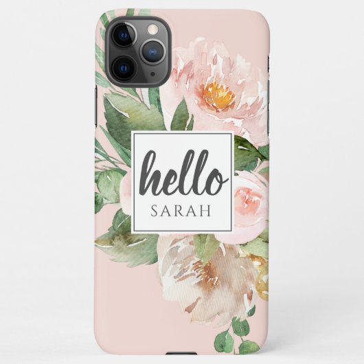 Moderne Waterverf roze bloemen & Hallo & naam iPhone Hoesje (Achterkant)