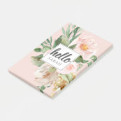Moderne Waterverf roze bloemen & Hallo & naam Post-it® Notes (Schuin)