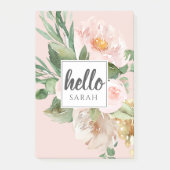 Moderne Waterverf roze bloemen & Hallo & naam Post-it® Notes (Voorkant)