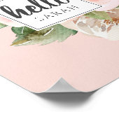 Moderne Waterverf roze bloemen & Hallo & naam Poster (Hoek)
