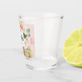 Moderne Waterverf roze bloemen & Hallo & naam Shot Glas (Rechts)