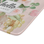 Moderne Waterverf roze bloemen & Hallo & naam Snijplank (Hoek)