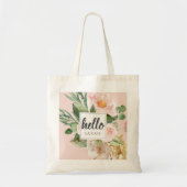 Moderne Waterverf roze bloemen & Hallo & naam Tote Bag (Voorkant)
