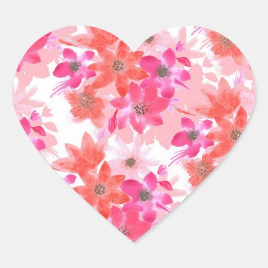 Moderne Waterverf roze bloemen Hart Sticker (Voorkant)