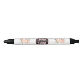 Moderne Waterverf roze bloemen Logo Zwarte Inkt Pen