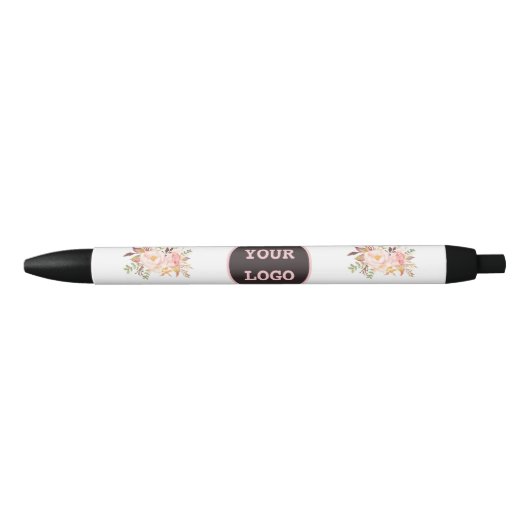 Moderne Waterverf roze bloemen Logo Zwarte Inkt Pen (Voorkant)