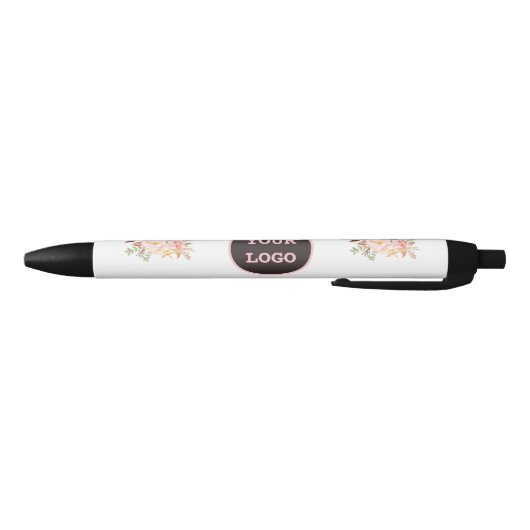 Moderne Waterverf roze bloemen Logo Zwarte Inkt Pen (Bodem)