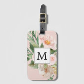 Moderne Waterverf Roze Bloemen Monogram  Bagagelabel (Voorkant (verticaal))