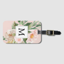 Moderne Waterverf Roze Bloemen Monogram  Bagagelabel
