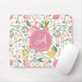 Moderne waterverf roze bloemen monogram naam muismat (Met muis)