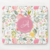 Moderne waterverf roze bloemen monogram naam muismat (Voorkant)
