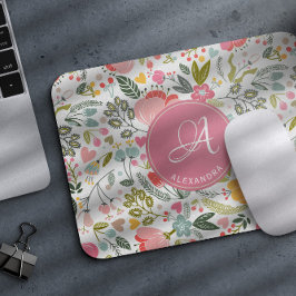 Moderne waterverf roze bloemen monogram naam muismat