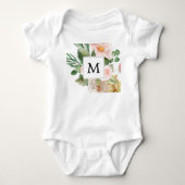 Moderne Waterverf Roze Bloemen Monogram Romper (Voorkant)