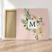 Moderne Waterverf roze bloemen monogrammen Canvas Afdruk
