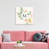 Moderne Waterverf roze bloemen monogrammen Canvas Afdruk (Insitu (Woonkamer))