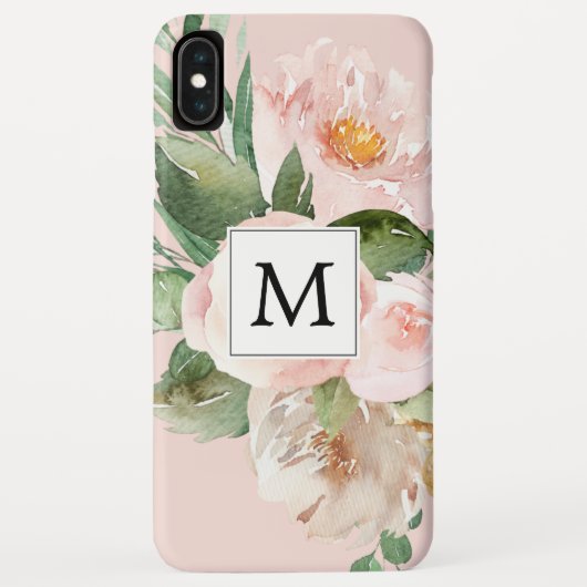 Moderne Waterverf roze bloemen monogrammen Case-Mate iPhone Case (Achterkant)
