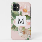 Moderne Waterverf roze bloemen monogrammen Case-Mate iPhone Case (Achterkant)