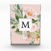 Moderne Waterverf roze bloemen monogrammen Fotoblokken (Voorkant)