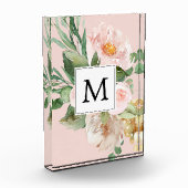 Moderne Waterverf roze bloemen monogrammen Fotoblokken (Links)
