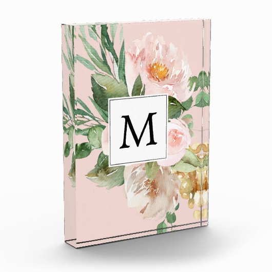 Moderne Waterverf roze bloemen monogrammen Fotoblokken (Links)
