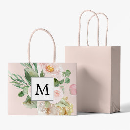 Moderne Waterverf roze bloemen monogrammen Groot Cadeauzakje