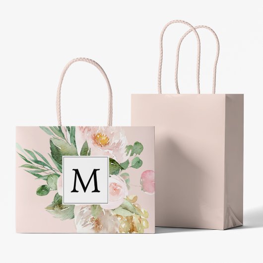 Moderne Waterverf roze bloemen monogrammen Groot Cadeauzakje