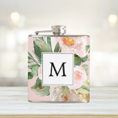Moderne Waterverf roze bloemen monogrammen Heupfles