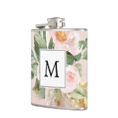 Moderne Waterverf roze bloemen monogrammen Heupfles (Links)