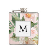 Moderne Waterverf roze bloemen monogrammen Heupfles (Voorkant)