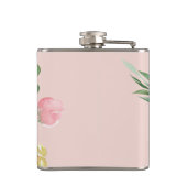 Moderne Waterverf roze bloemen monogrammen Heupfles (Achterkant)