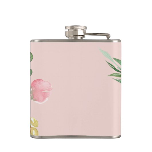 Moderne Waterverf roze bloemen monogrammen Heupfles (Achterkant)